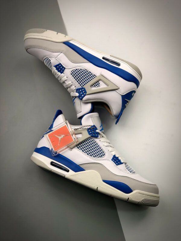 Air Jordan 4 Retro White Neutral Grey-Military Blue 308497-105 For Sale