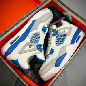 Air Jordan 4 Retro White Neutral Grey-Military Blue 308497-105 For Sale