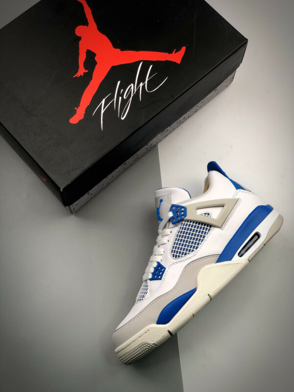 Air Jordan 4 Retro White Neutral Grey-Military Blue 308497-105 For Sale