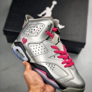 Air Jordan 6 Retro GS Valentines Day Metallic Silver Vivid Pink-Black For Sale