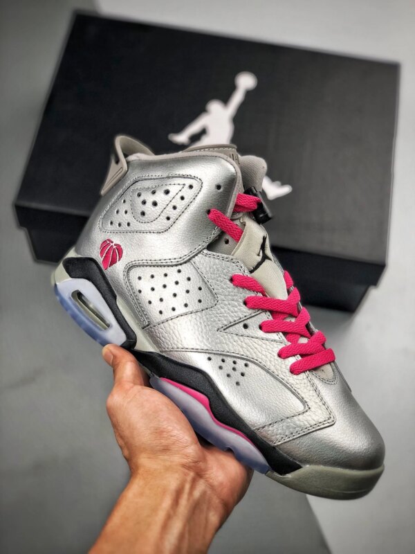 Air Jordan 6 Retro GS Valentines Day Metallic Silver Vivid Pink-Black For Sale