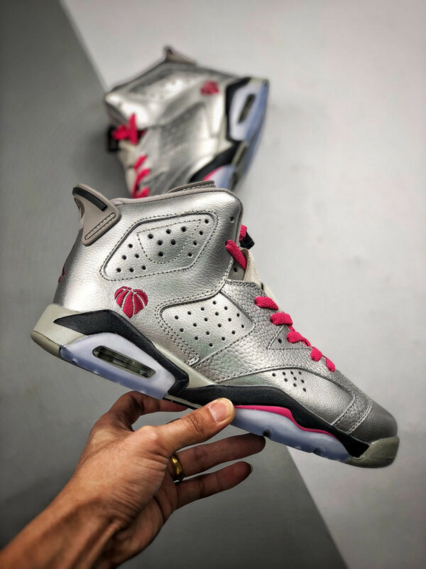 Air Jordan 6 Retro GS Valentines Day Metallic Silver Vivid Pink-Black For Sale