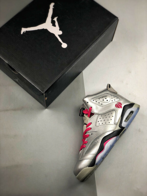 Air Jordan 6 Retro GS Valentines Day Metallic Silver Vivid Pink-Black For Sale