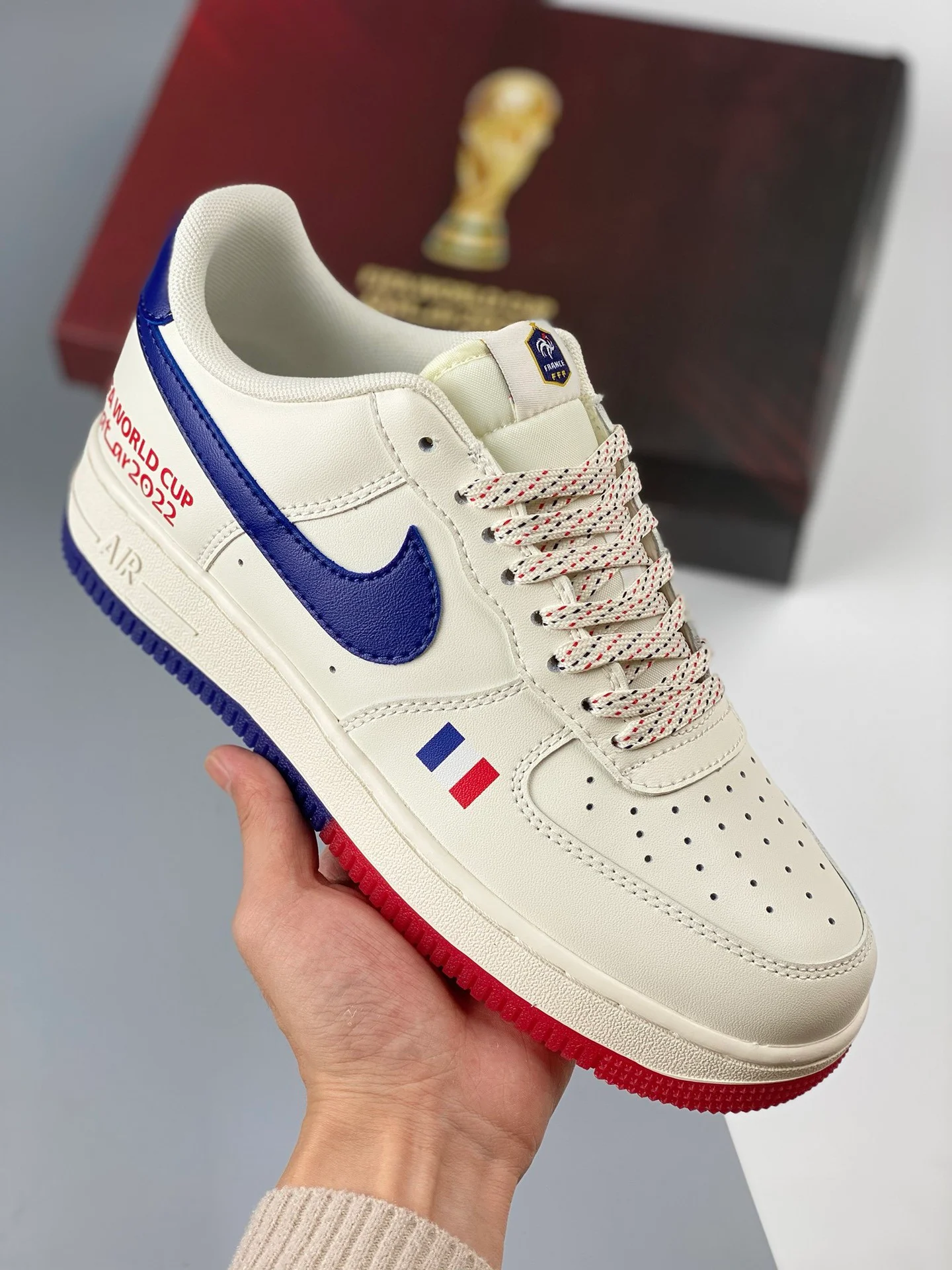 Custom Nike Air Force 1 Low World Cup 2022 White Blue Red For Sale