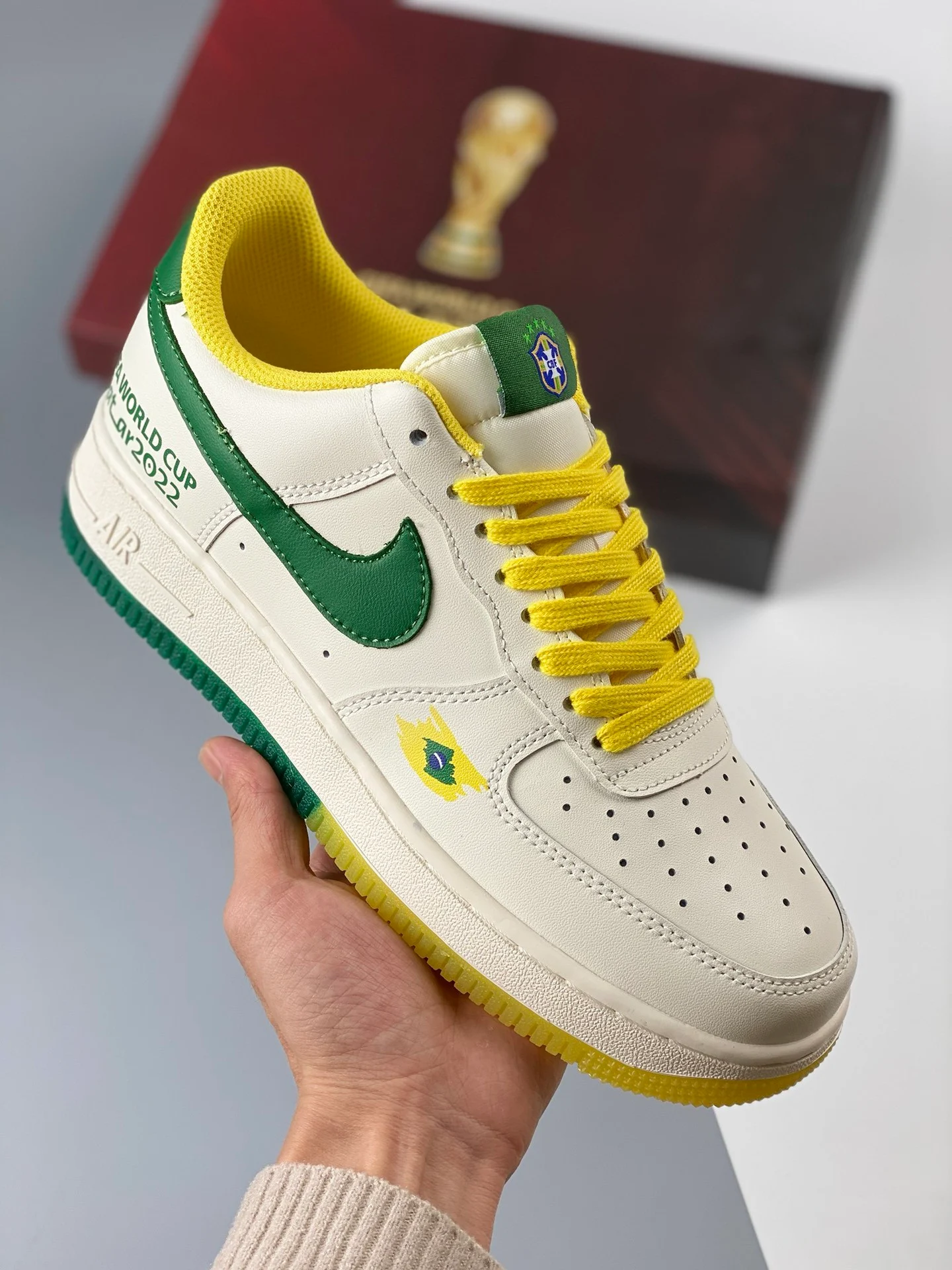 Custom Nike Air Force 1 Low World Cup 2022 White Green Yellow For Sale