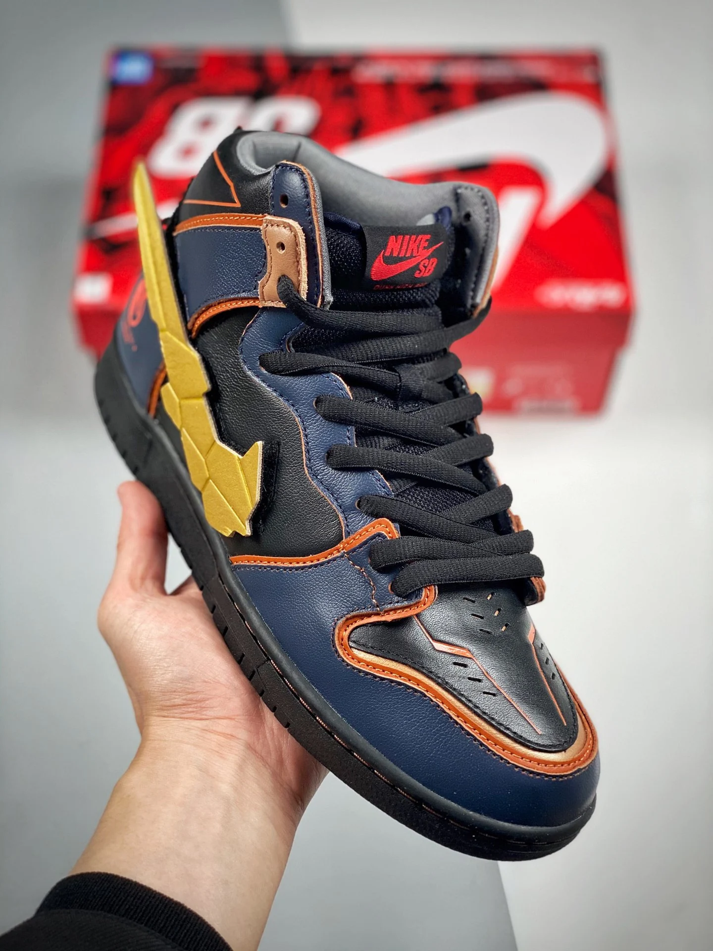 Gundam x Nike SB Dunk High Thunder Blue Metallic Gold For Sale