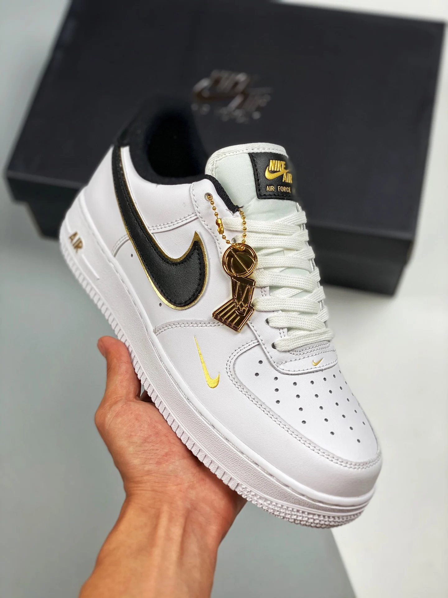 Nike Air Force 1 Double Swooshes White Black Gold For Sale