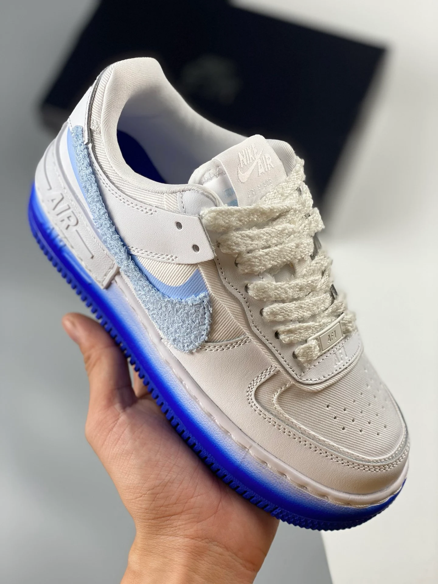 Nike Air Force 1 Shadow Chenille White Blue Tint Pink Spell FJ4567-100 For Sale