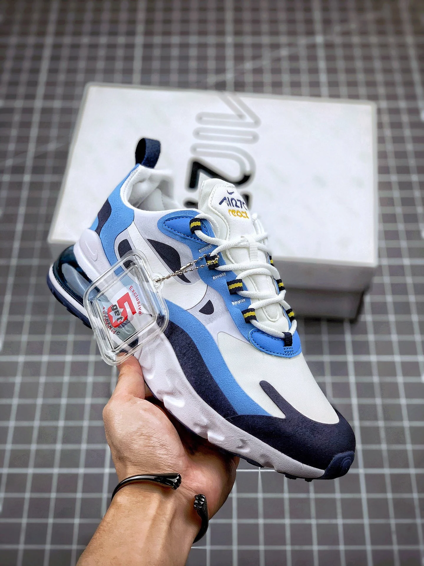 Nike Air Max 270 React White Light Blue-Obsidian For Sale