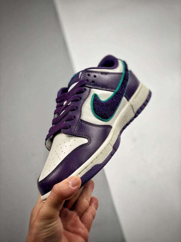 Nike Dunk Low Chenille Swoosh Sail Grand Purple-Green DQ7683-100 For Sale