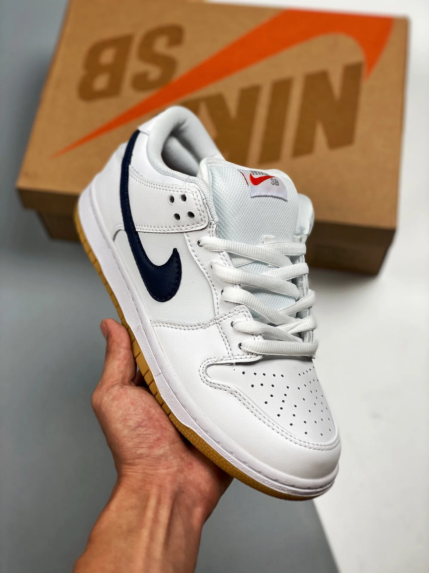 Nike SB Dunk Low White Black-White Gum-Safety Orange For Sale