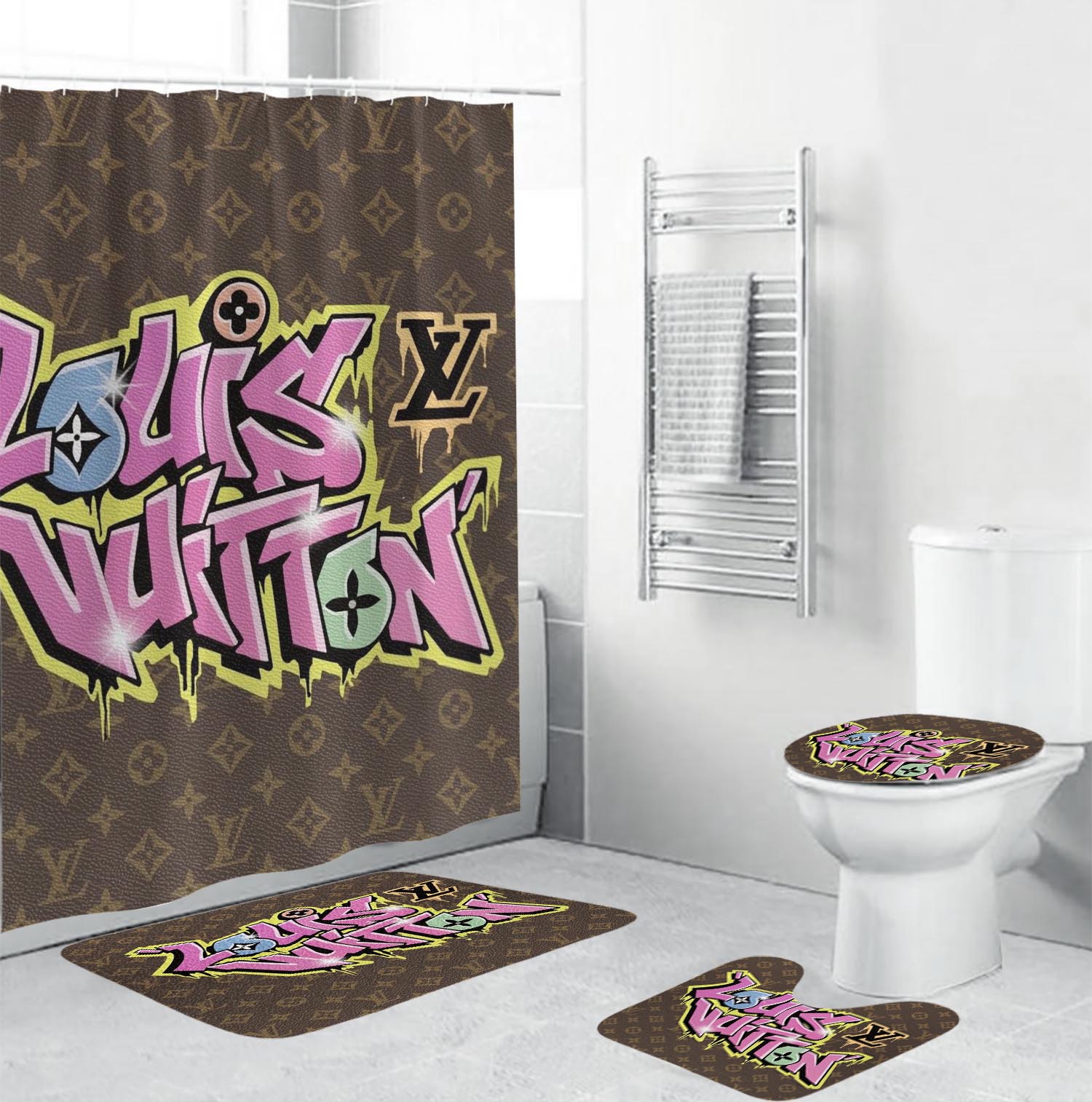 Louis Vuitton Lv Bathroom Set Home Decor Bath Mat Luxury Fashion Brand Hypebeast