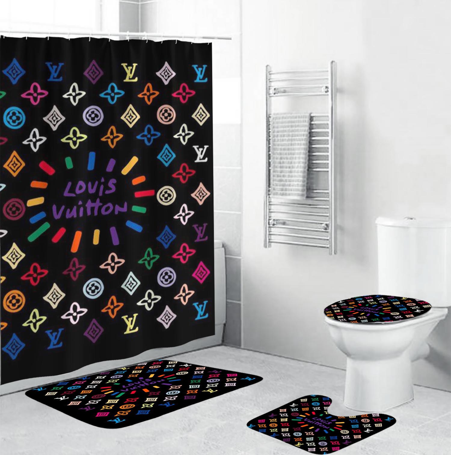 Louis Vuitton Colorful Louis Vuitton Lv Bathroom Set Hypebeast Bath Mat Luxury Fashion Brand Home Decor