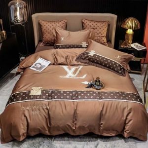 Louis Vuitton Logo Brand Bedding Set Bedspread Home Decor Luxury Bedroom