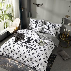 Louis Vuitton Logo Brand Bedding Set Luxury Bedroom Home Decor Bedspread