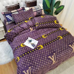 Louis Vuitton Logo Brand Bedding Set Bedroom Luxury Home Decor Bedspread