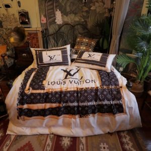 Louis Vuitton Logo Brand Bedding Set Luxury Bedroom Bedspread Home Decor