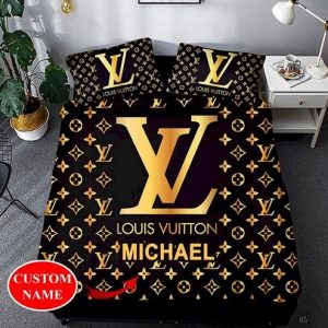 Louis Vuitton Customized Logo Brand Bedding Set Bedspread Luxury Bedroom Home Decor