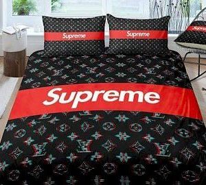 Louis Vuitton Supreme Customized Logo Brand Bedding Set Luxury Home Decor Bedspread Bedroom