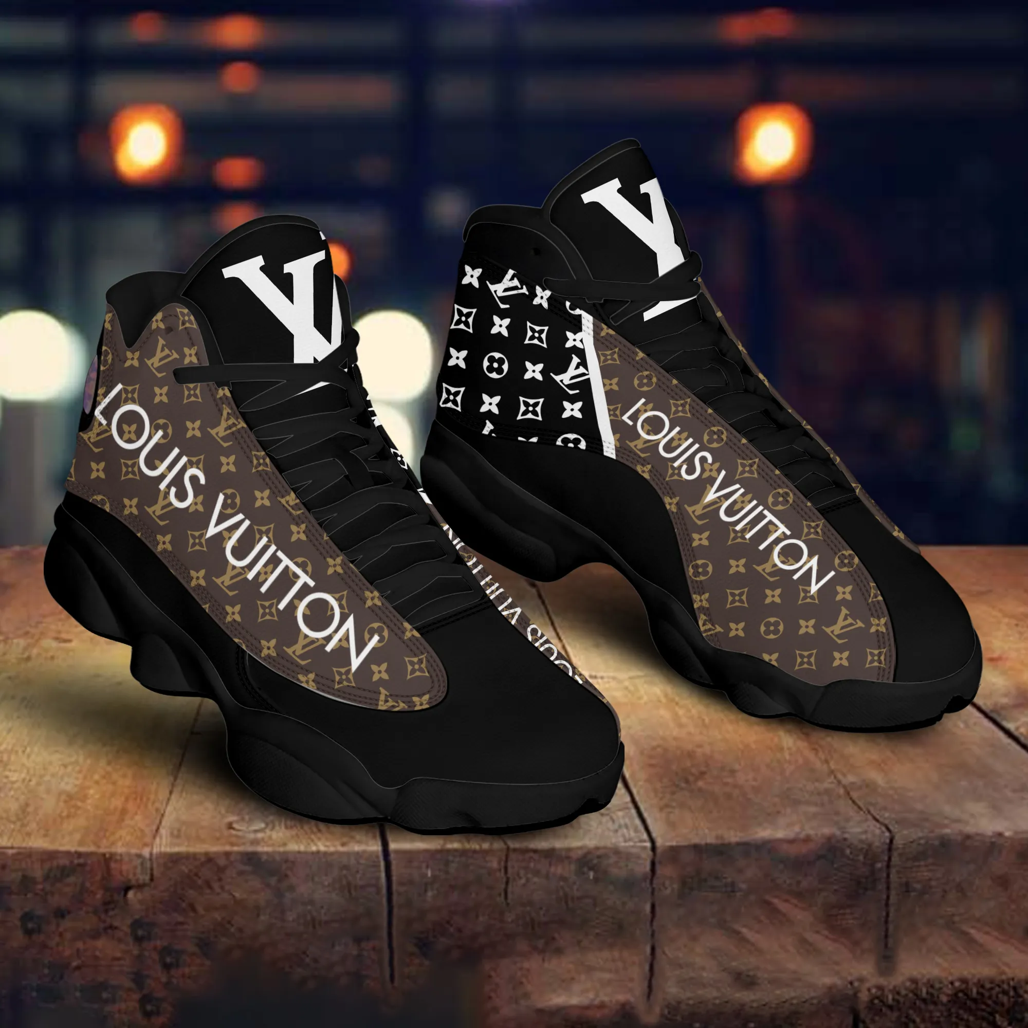 Louis Vuitton Black Brown Air Jordan 13 Sneakers Trending Luxury Fashion Shoes