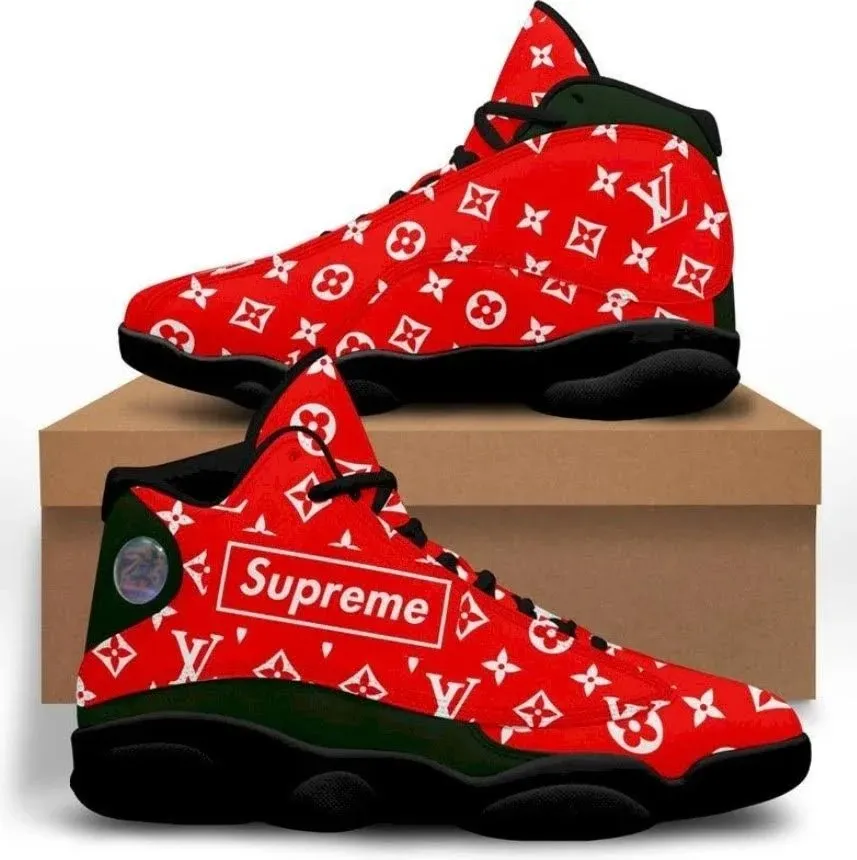 Louis Vuitton Supreme Black Red LV  Air Jordan 13 Sneakers Shoes Luxury Fashion Trending