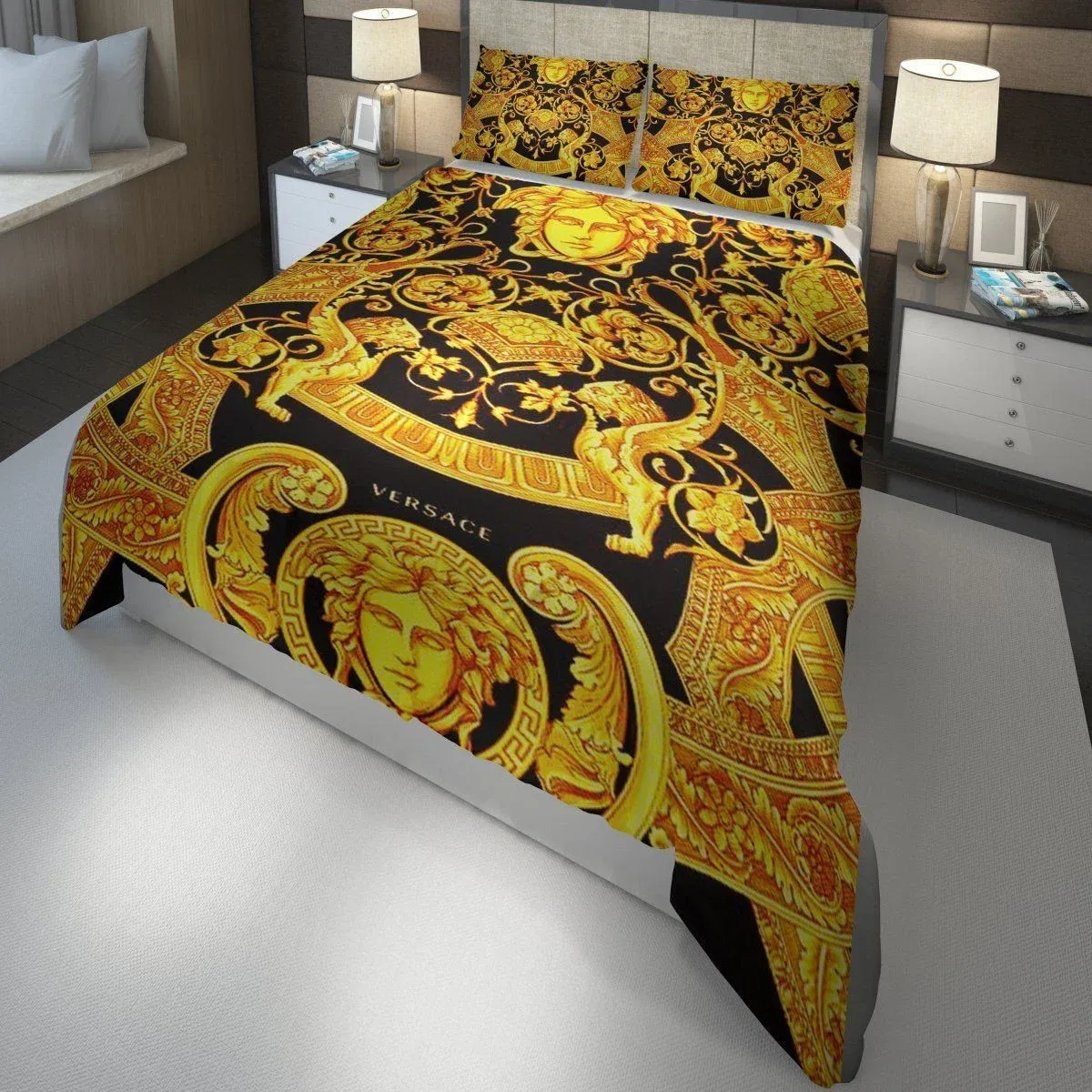 Versace England Barocco Goldenpersonalized Customized Logo Brand Bedding Set Luxury Bedroom Bedspread Home Decor