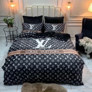 Louis Vuitton Monogram Louis Vuitton Logo Brand Bedding Set Bedroom Home Decor Luxury Bedspread