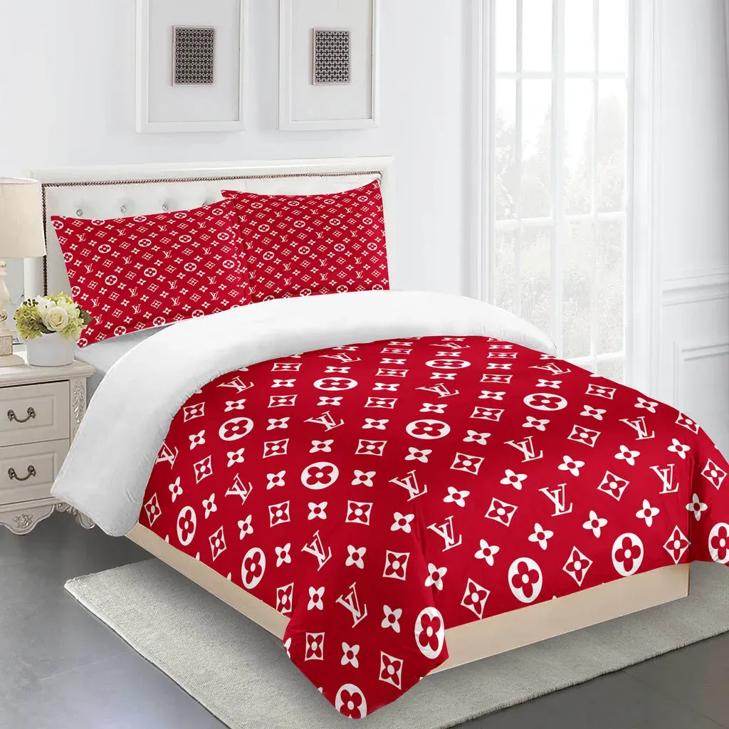 Louis Vuitton Suprme Logo Brand Bedding Set Bedroom Home Decor Luxury Bedspread