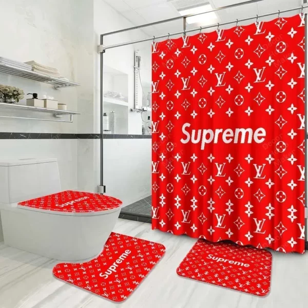 Louis Vuitton Bathroom Set Home Decor Bath Mat Luxury Fashion Brand Hypebeast