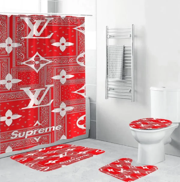 Louis Vuitton Lv Louis Vuitton Supreme In Red Paisley Pattern Bathroom Set Home Decor Luxury Fashion Brand Hypebeast Bath Mat