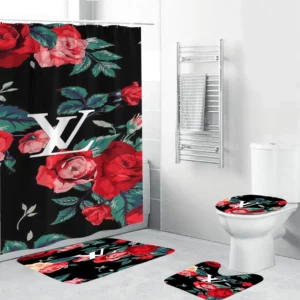 Louis Vuitton Lv Louis Vuitton In Floral Background Bathroom Set Luxury Fashion Brand Hypebeast Bath Mat Home Decor