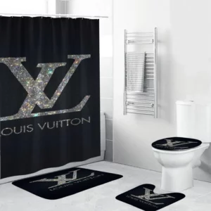 Louis Vuitton Lv Louis Vuitton Glitterin Black Background Bathroom Set Home Decor Hypebeast Luxury Fashion Brand Bath Mat