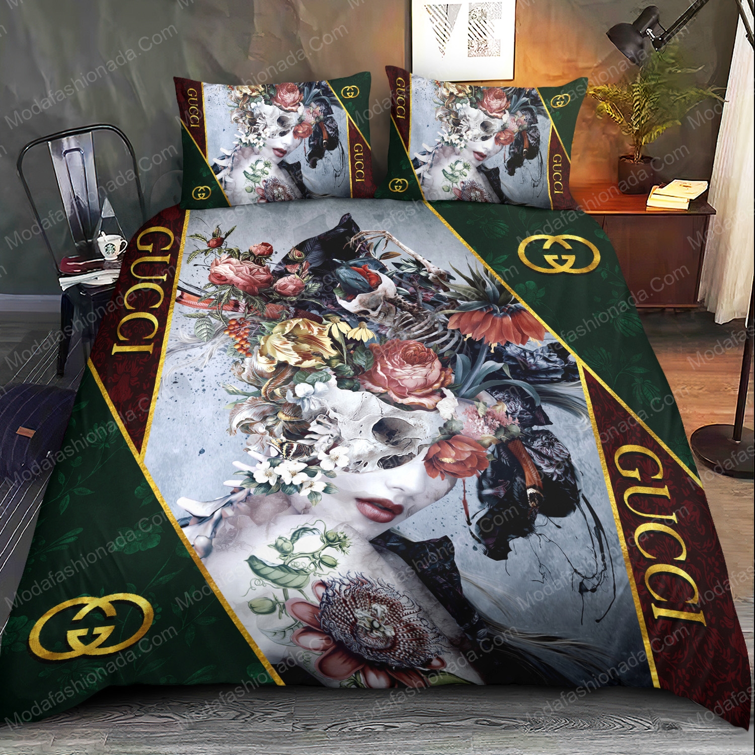 Dark Queen Gucci Logo Brand Bedding Set Home Decor Luxury Bedroom Bedspread