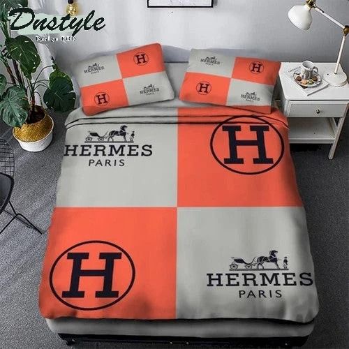 Hermes Paris Logo Brand Bedding Set Luxury Bedroom Home Decor Bedspread