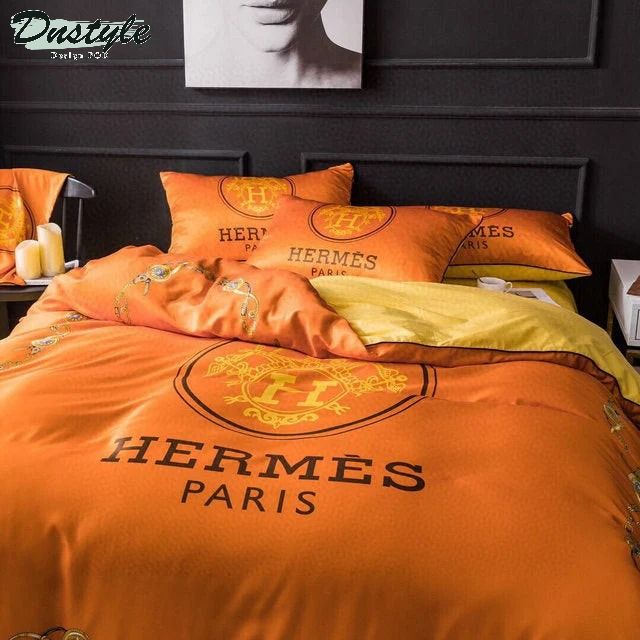 Hermes Paris Logo Brand Bedding Set Home Decor Bedspread Bedroom Luxury