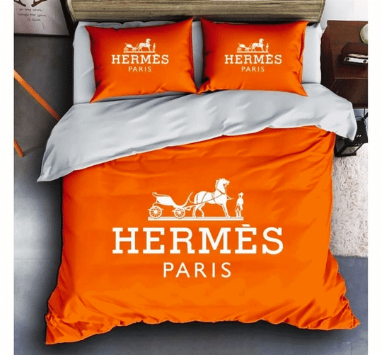 Hermes Paris Logo Brand Bedding Set Luxury Bedroom Bedspread Home Decor