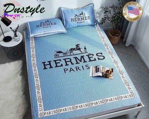 Hermes Paris Logo Brand Bedding Set Bedspread Bedroom Luxury Home Decor