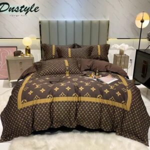 Louis Vuitton Logo Brand Bedding Set Bedspread Luxury Bedroom Home Decor