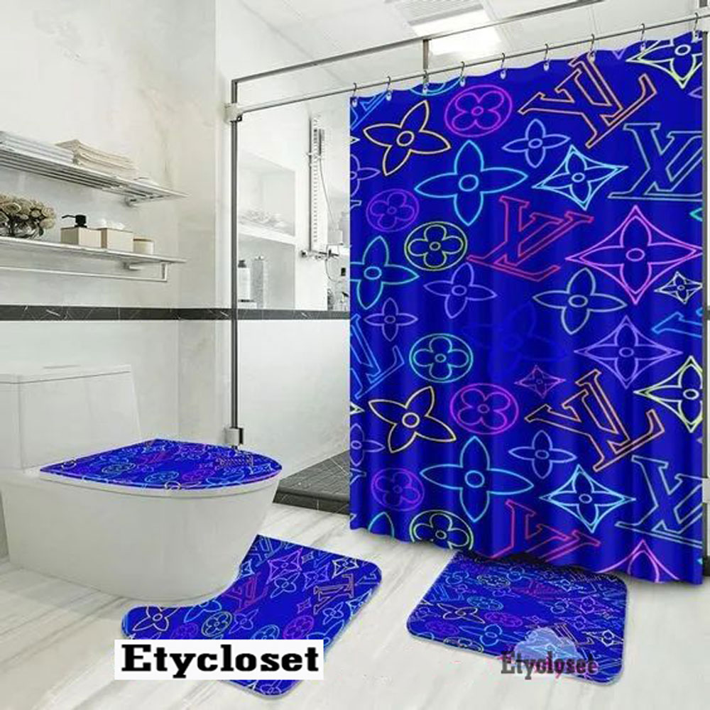 Louis Vuitton Lv Blue Bathroom Set Hypebeast Home Decor Luxury Fashion Brand Bath Mat