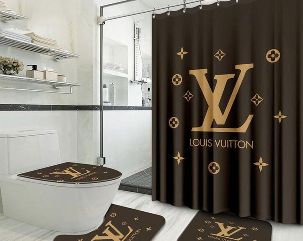 Louis Vuitton Lv Brown Bathroom Set Bath Mat Home Decor Hypebeast Luxury Fashion Brand