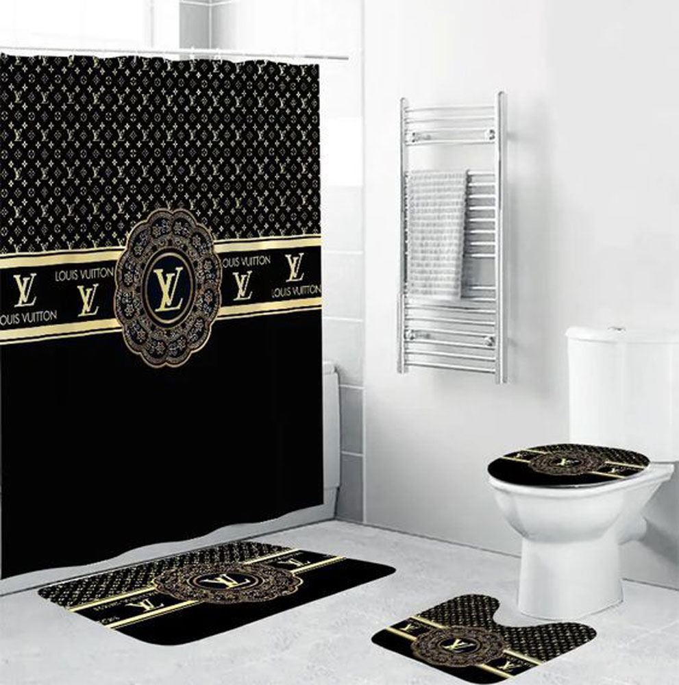 Louis Vuitton Lv Black Bathroom Set Luxury Fashion Brand Bath Mat Hypebeast Home Decor