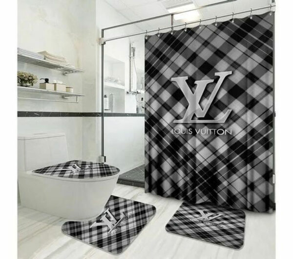 Louis Vuitton Lv Grey Bathroom Set Luxury Fashion Brand Bath Mat Home Decor Hypebeast