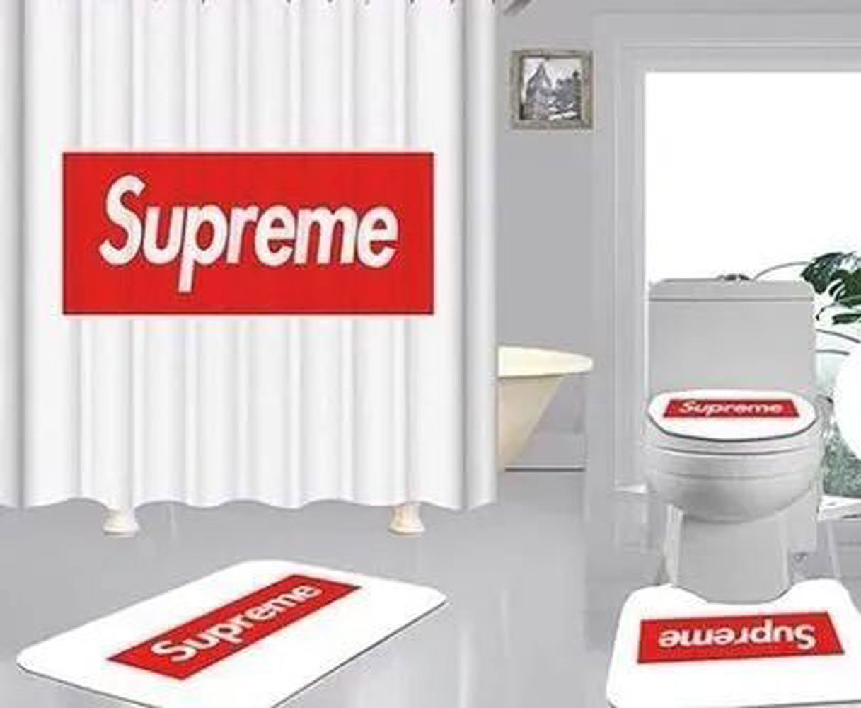 Supreme White Bathroom Set Bath Mat Home Decor Hypebeast Luxury Fashion Brand