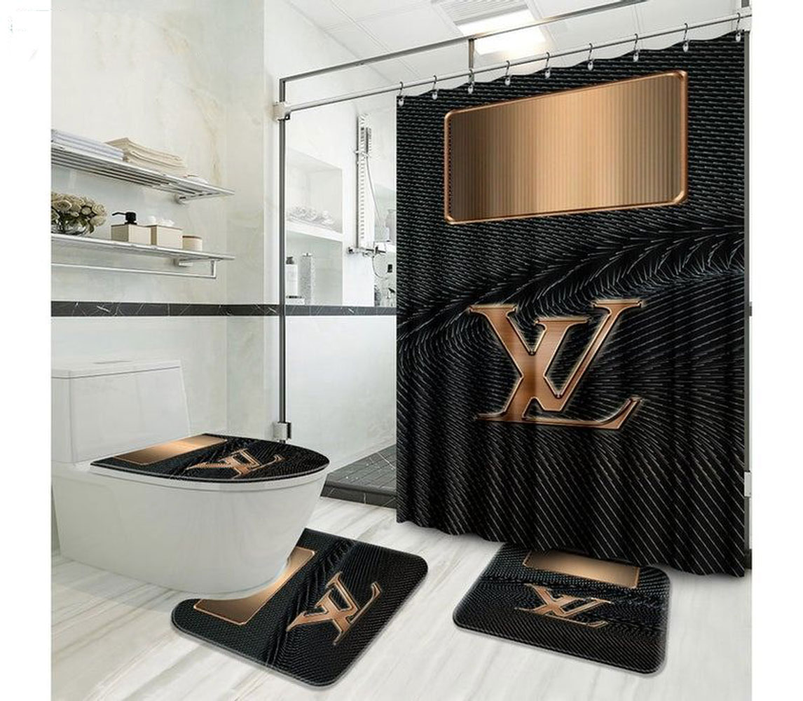 Louis Vuitton Lv Black Bathroom Set Hypebeast Bath Mat Home Decor Luxury Fashion Brand