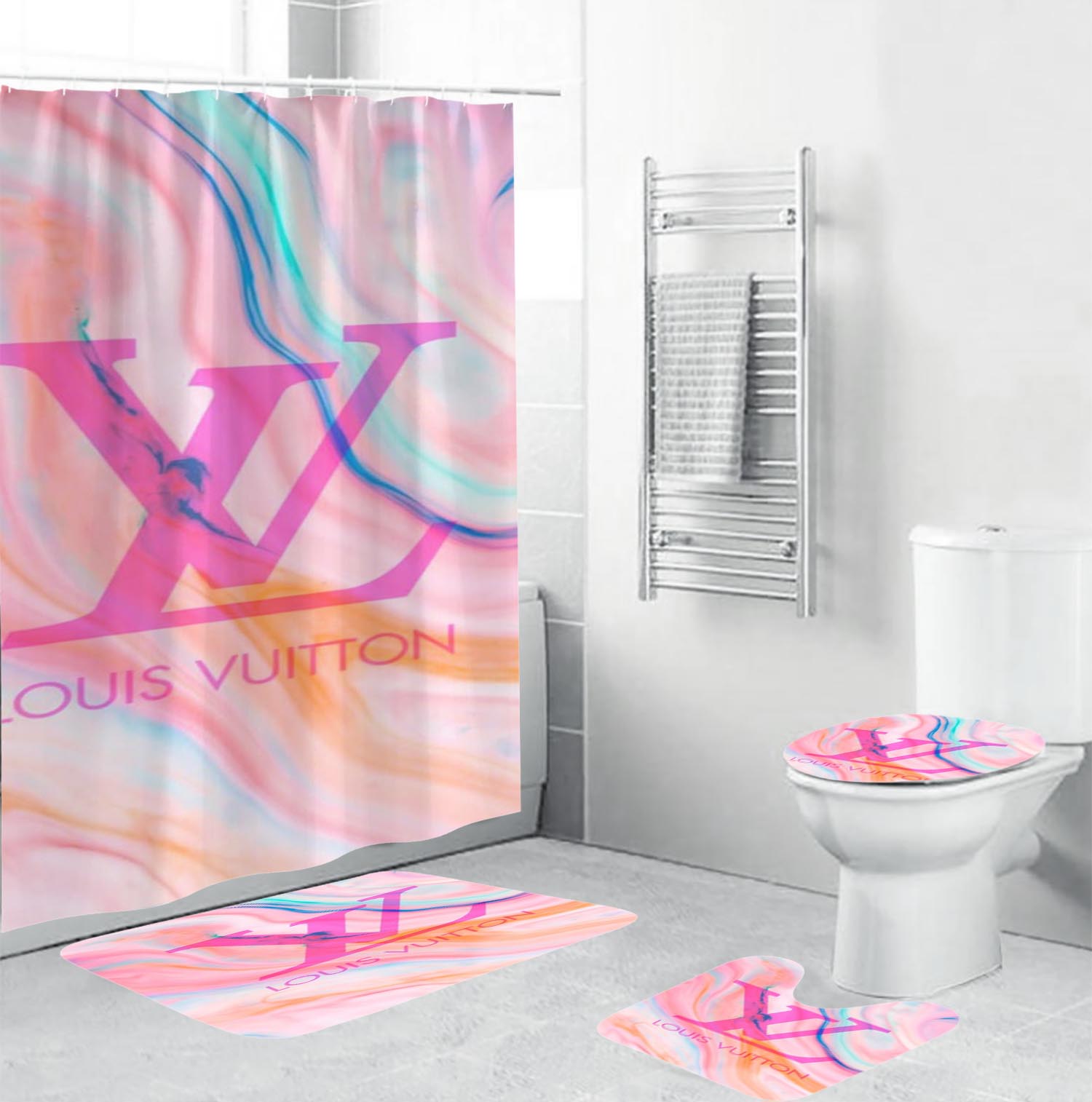 Louis Vuitton Lv Abstract Bathroom Set Hypebeast Luxury Fashion Brand Home Decor Bath Mat