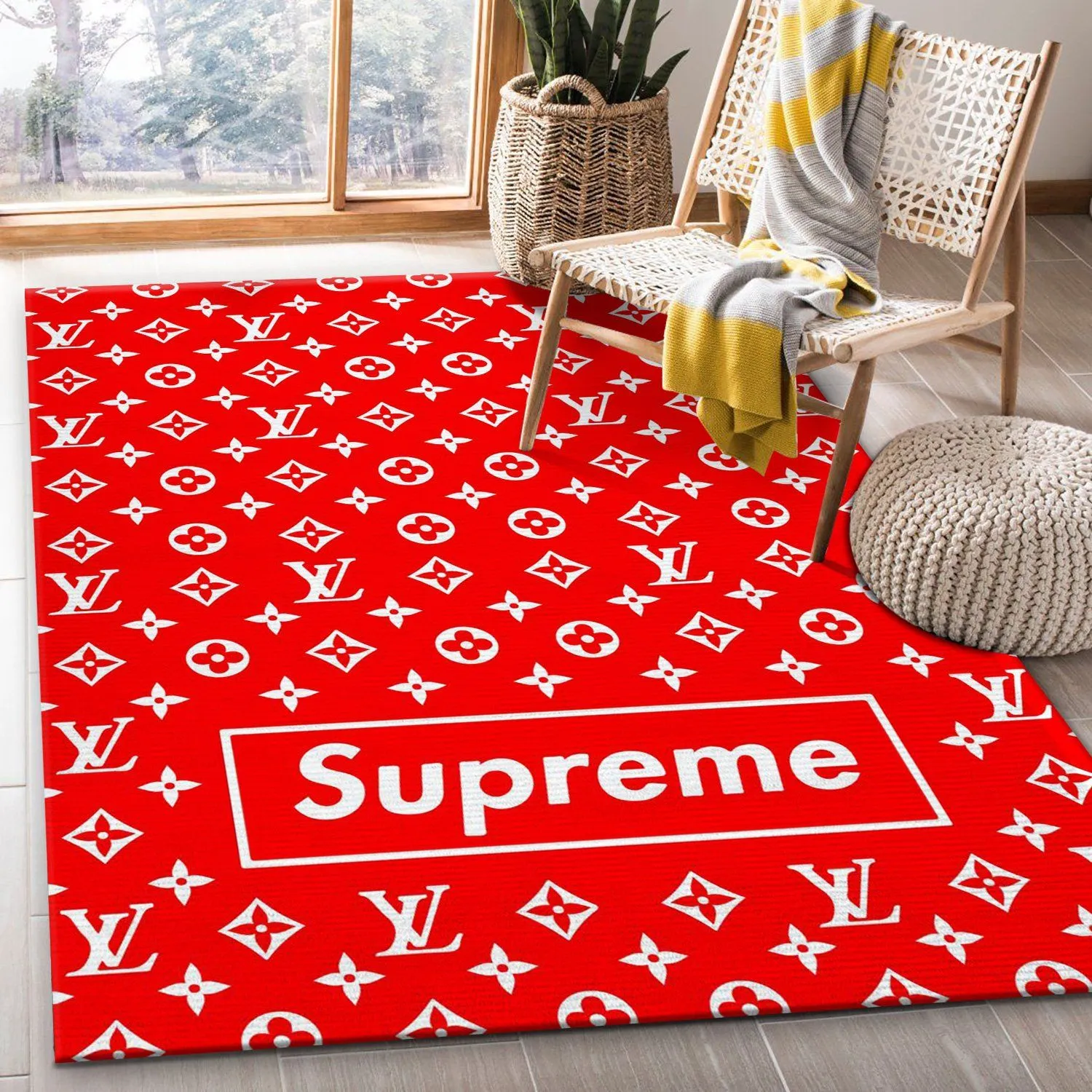 Supreme lv red Rectangle Rug Fashion Brand Home Decor Door Mat Luxury Area Carpet