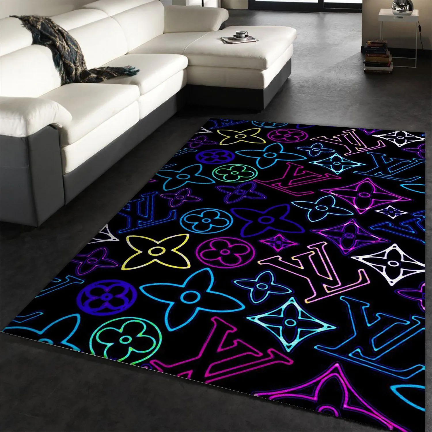 Louis vuitton neon Rectangle Rug Luxury Door Mat Area Carpet Fashion Brand Home Decor