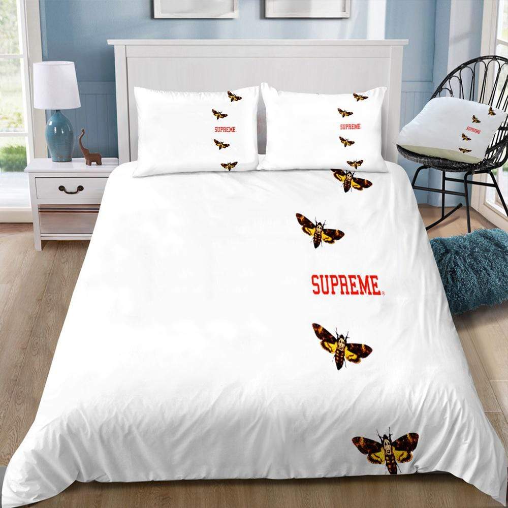 Supreme Butterfly White Logo Brand Bedding Set Home Decor Luxury Bedspread Bedroom