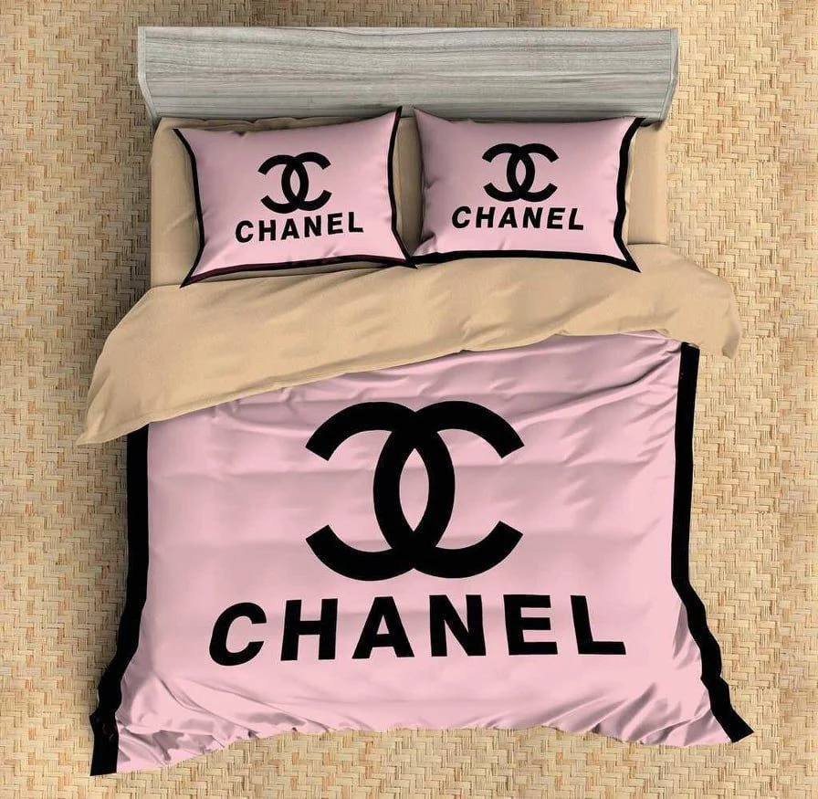 Chanel Pink Logo Brand Bedding Set Home Decor Bedspread Luxury Bedroom