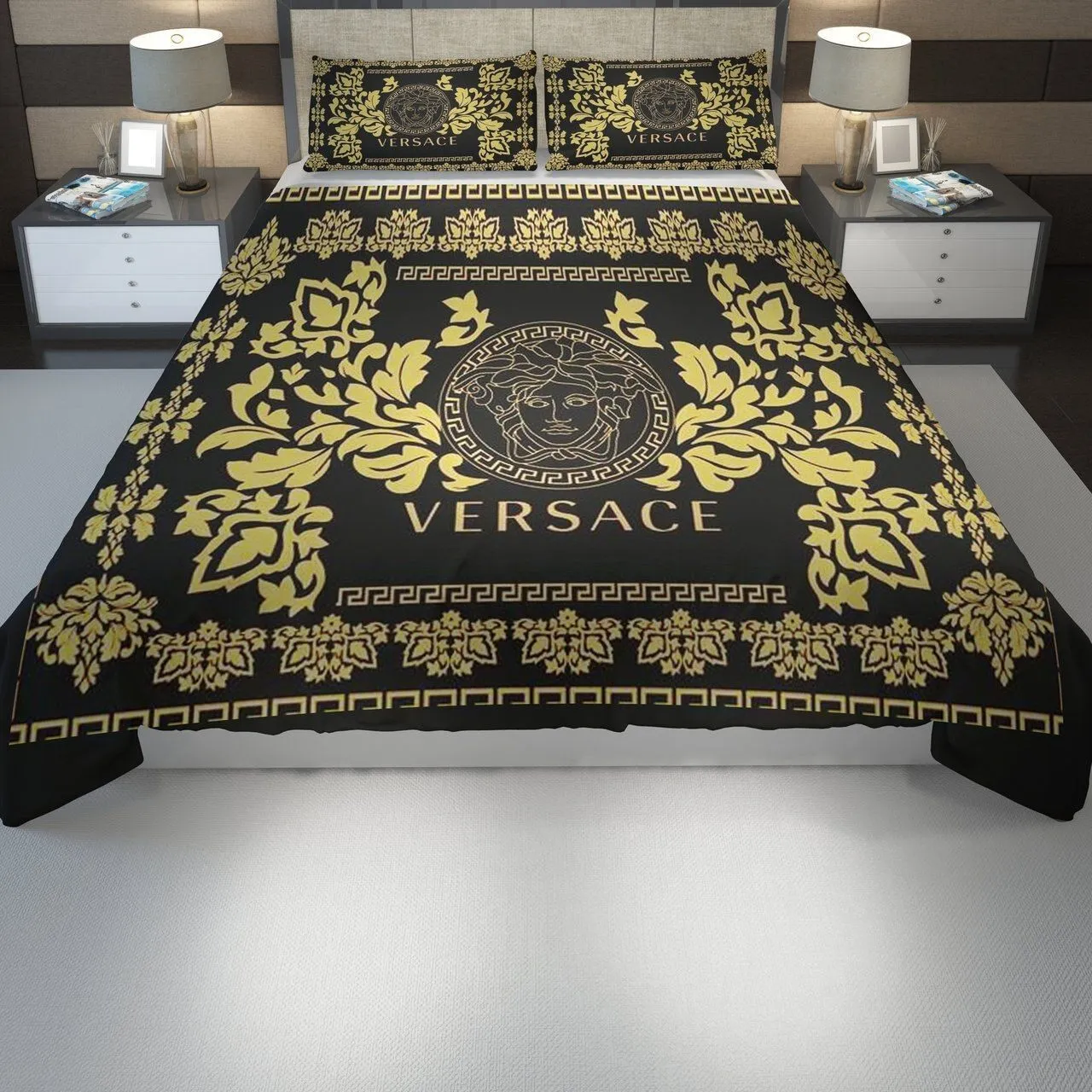 Versace Logo Brand Bedding Set Bedspread Bedroom Luxury Home Decor